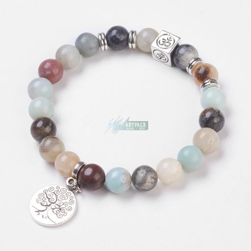 Ásvány karkötő - Om szimbólum (szent hang) és életfa ajándék tasakkal