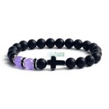 Ametiszt vagy Levendula ametiszt - matt fekete ónix - hematit kereszttel - ásvány karkötő