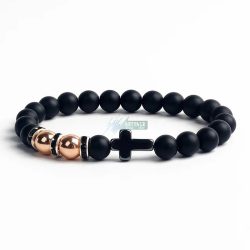   Hematit - matt fekete ónix - hematit kereszttel - ásvány karkötő
