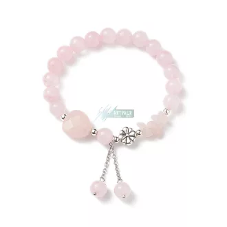 Rózsakvarc gyöngy szív és chips karkötő 0