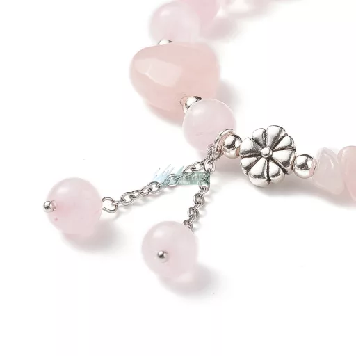 Rózsakvarc gyöngy szív és chips karkötő 0