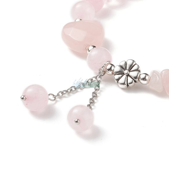 Rózsakvarc gyöngy szív és chips karkötő 0