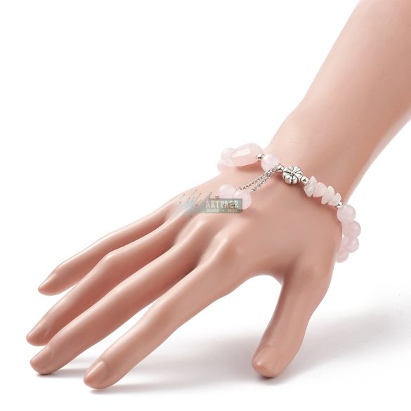 Rózsakvarc gyöngy szív és chips karkötő 0