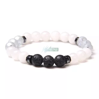   Fehér jáde - lávakő - hematit - kristály üveg - ásvány karkötő