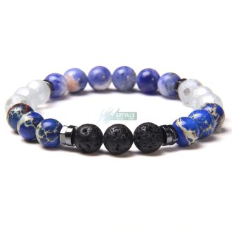   Imperiál jápis - lávakő - hematit - szodalit - kristály üveg - ásvány karkötő