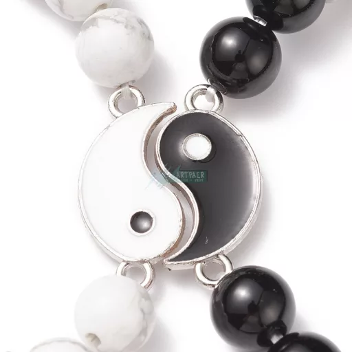 Yin - Yang  howlit és ónix páros ásvány karkötő