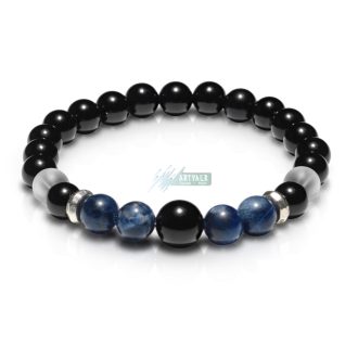   Ónix, lápisz lazuli, hegyikristály ezüst színű köztes - ásvány karkötő