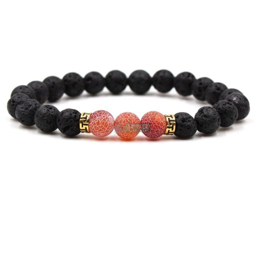 Roppantott achát, lávakő - arany vagy ezüst színű köztes - ásvány karkötő