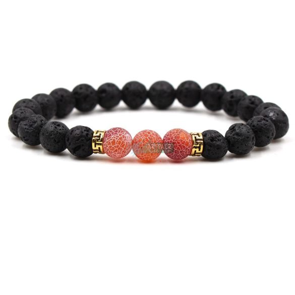 Roppantott achát, lávakő - arany vagy ezüst színű köztes - ásvány karkötő