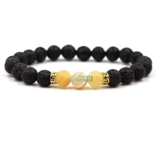 Roppantott achát, lávakő - arany vagy ezüst színű köztes - ásvány karkötő