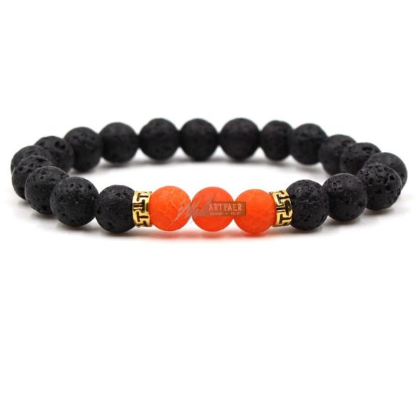 Roppantott achát, lávakő - arany vagy ezüst színű köztes - ásvány karkötő