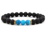 Roppantott achát, lávakő - arany vagy ezüst színű köztes - ásvány karkötő