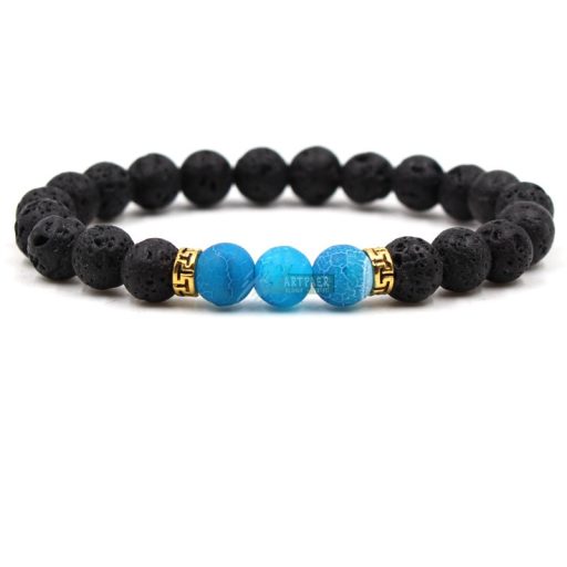 Roppantott achát, lávakő - arany vagy ezüst színű köztes - ásvány karkötő