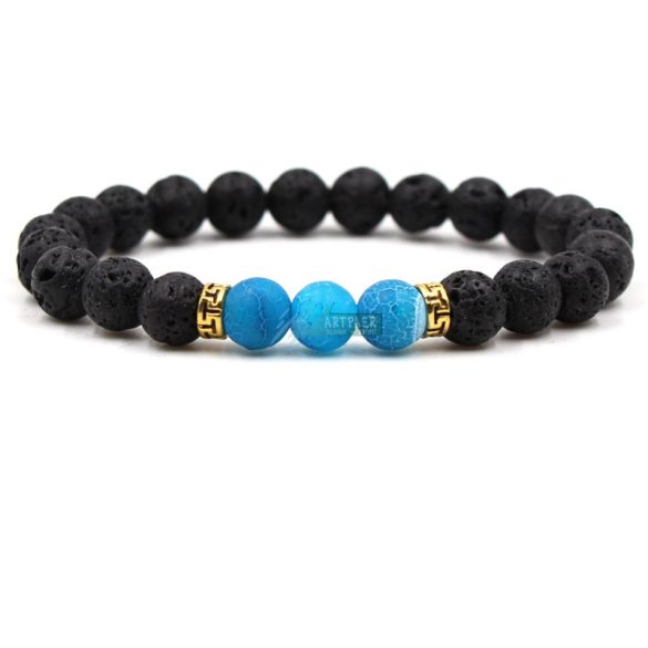 Roppantott achát, lávakő - arany vagy ezüst színű köztes - ásvány karkötő