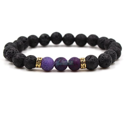 Roppantott achát, lávakő - arany vagy ezüst színű köztes - ásvány karkötő