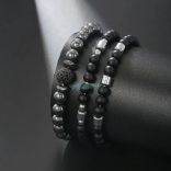 Ónix - hematit - fekete cirkónium kristályos gömb - ásvány karkötő 3 db-os szett