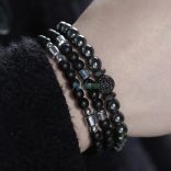 Ónix - hematit - fekete cirkónium kristályos gömb - ásvány karkötő 3 db-os szett