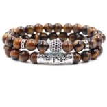 Tigrisszem Cirkónium kristályos köztesekkel - ásvány karkötő 2 db-os szett