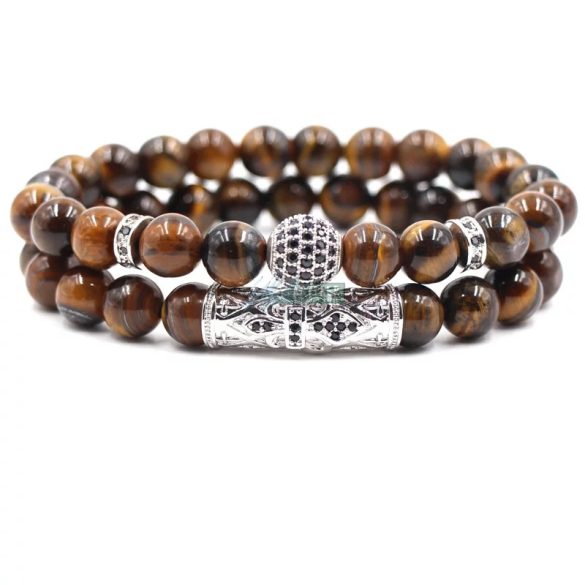 Tigrisszem Cirkónium kristályos köztesekkel - ásvány karkötő 2 db-os szett