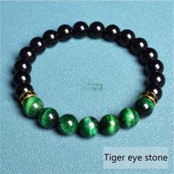   Ásvány karkötő fekete ónix és zöld tigrisszem - aranyozott vagy ezüstözött fekete kristályos fém köztes