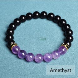   Ásvány karkötő fekete ónix és ametiszt - aranyozott vagy ezüstözött fekete kristályos fém köztes