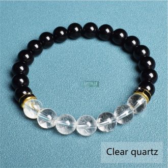   Ásvány karkötő fekete ónix és hegyikristály - aranyozott vagy ezüstözött fekete kristályos fém köztes