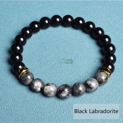   Ásvány karkötő fekete ónix és labradorit - aranyozott vagy ezüstözött fekete kristályos fém köztes
