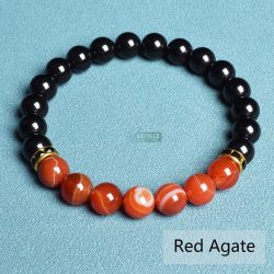   Ásvány karkötő fekete ónix és piros achát - aranyozott vagy ezüstözött fekete kristályos fém köztes