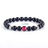 Ásvány karkötő fekete fényes és matt ónix, arany tigrisszem - aranyozott, ezüstözött vagy fekete hematit köztes