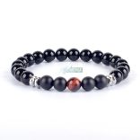 Ásvány karkötő fekete fényes és matt ónix, arany tigrisszem - aranyozott, ezüstözött vagy fekete hematit köztes