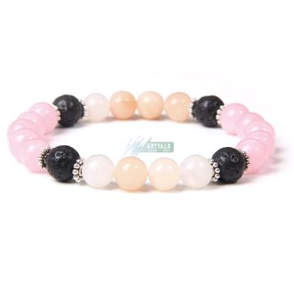   Ásvány karkötő Aventurin, Lávakő és rózsakvarc - ezüstözött köztes