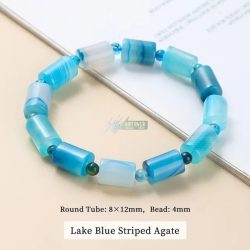   Aura védő - tisztító csíkos világoskék achát hengerek - ásvány karkötő