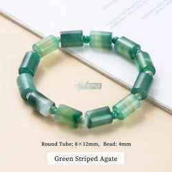   Aura védő - tisztító csíkos zöld achát hengerek - ásvány karkötő
