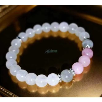   Csodás ásvány karkötő fehér jáde rózsakvarc és labradorit, köztes fémötvözet