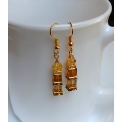   Modern pezsgő-karamell kocka kristály üveg fülbevaló (1 pár)