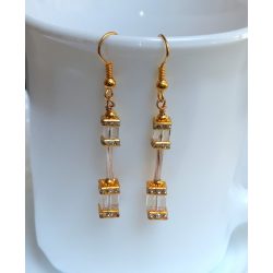   Modern víztiszta - arany kocka kristály üveg fülbevaló (1 pár)