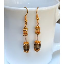   Modern füst - narancs kocka üvegkristály fülbevaló (1 pár)