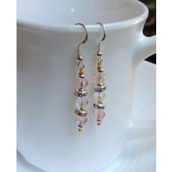   Modern rózsaszín - víztiszta üvegkristály abakusz gyöngyök fülbevaló (1 pár)