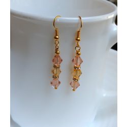   Modern rózsaszín - narancs üvegkristály gúla fülbevaló (1 pár)
