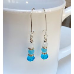   Modern kék-fehér üveg kristály abakusz gyöngyök fülbevaló (1 pár)