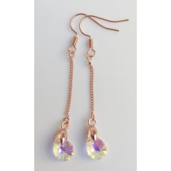   Átlátszó csepp alakú színjátszó fülbevaló rózsaarany színű akasztóval (1 pár)