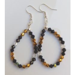   Színjátszó bicone arany-fekete kristályüveg fülbevaló ezüst színű akasztóval (1 pár)