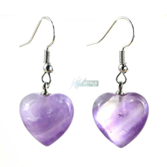 Szív alakú ametisz medál - ezüstözött nemesacél akasztóval - ásvány fülbevaló (1 pár)