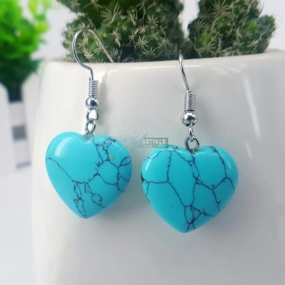 Szív alakú türkiz medál - ezüstözött nemesacél akasztóval - ásvány fülbevaló (1 pár)