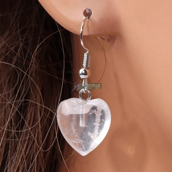 Szív alakú hegyikristály medál - ezüstözött nemesacél akasztóval - ásvány fülbevaló (1 pár)