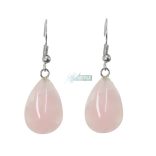 Csepp alakú rózsakvarc - ezüstözött nemesacél akasztóval - ásvány fülbevaló (1 pár)