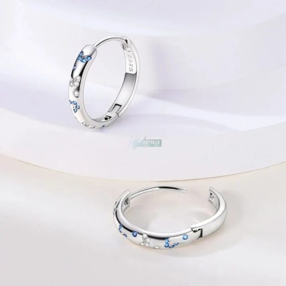 Fülbevaló 925 S ezüstözött karika pillangó mintás kristályokkal (1 pár)