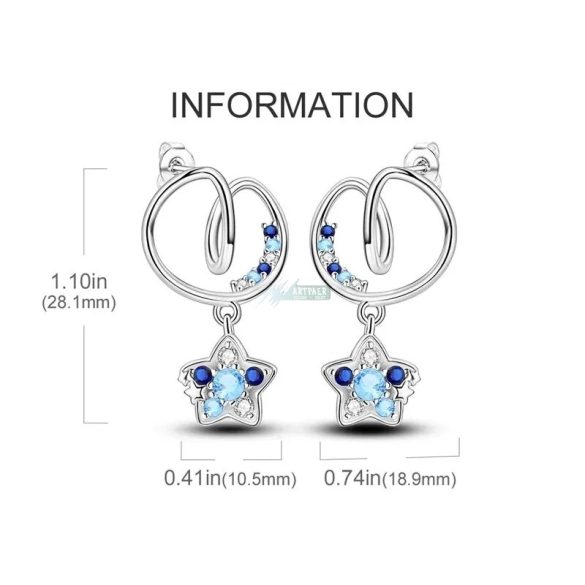 Fülbevaló 925 S ezüstözött karika nap. hold és csillag mintás kristályokkal (1 pár)