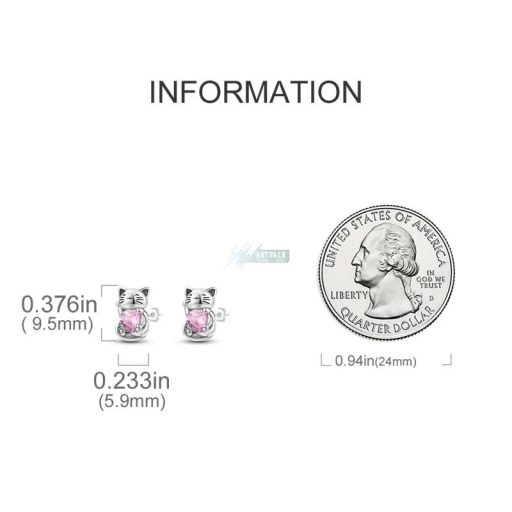 Fülbevaló 925 S ezüstözött cica mintás szív kristállyal (1 pár)