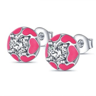   Fülbevaló 925 S ezüstözött piros szív mintás átlátszó kristállyal (1 pár)